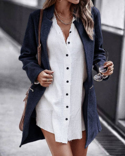 Open Front Notch Collar Mid-Length Coat