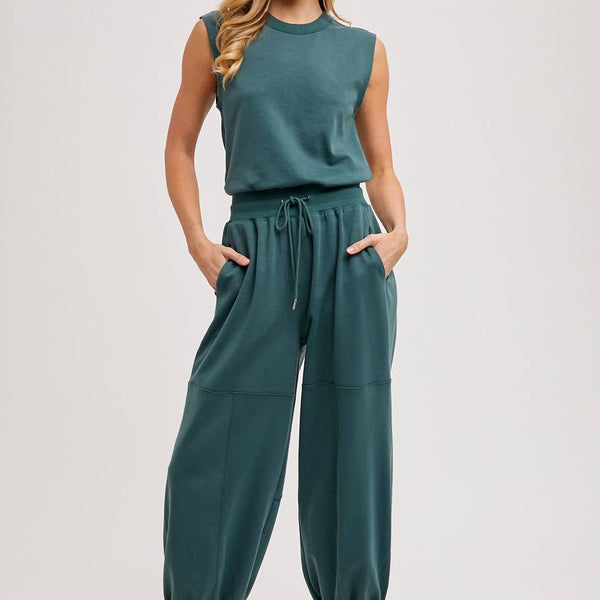 Drawstring Waist Sleeveless Active Jumpsuit
