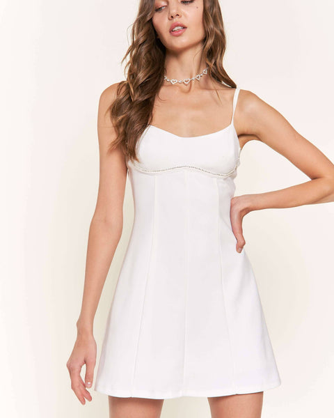 White Mini Dress with Jewel Emblishment