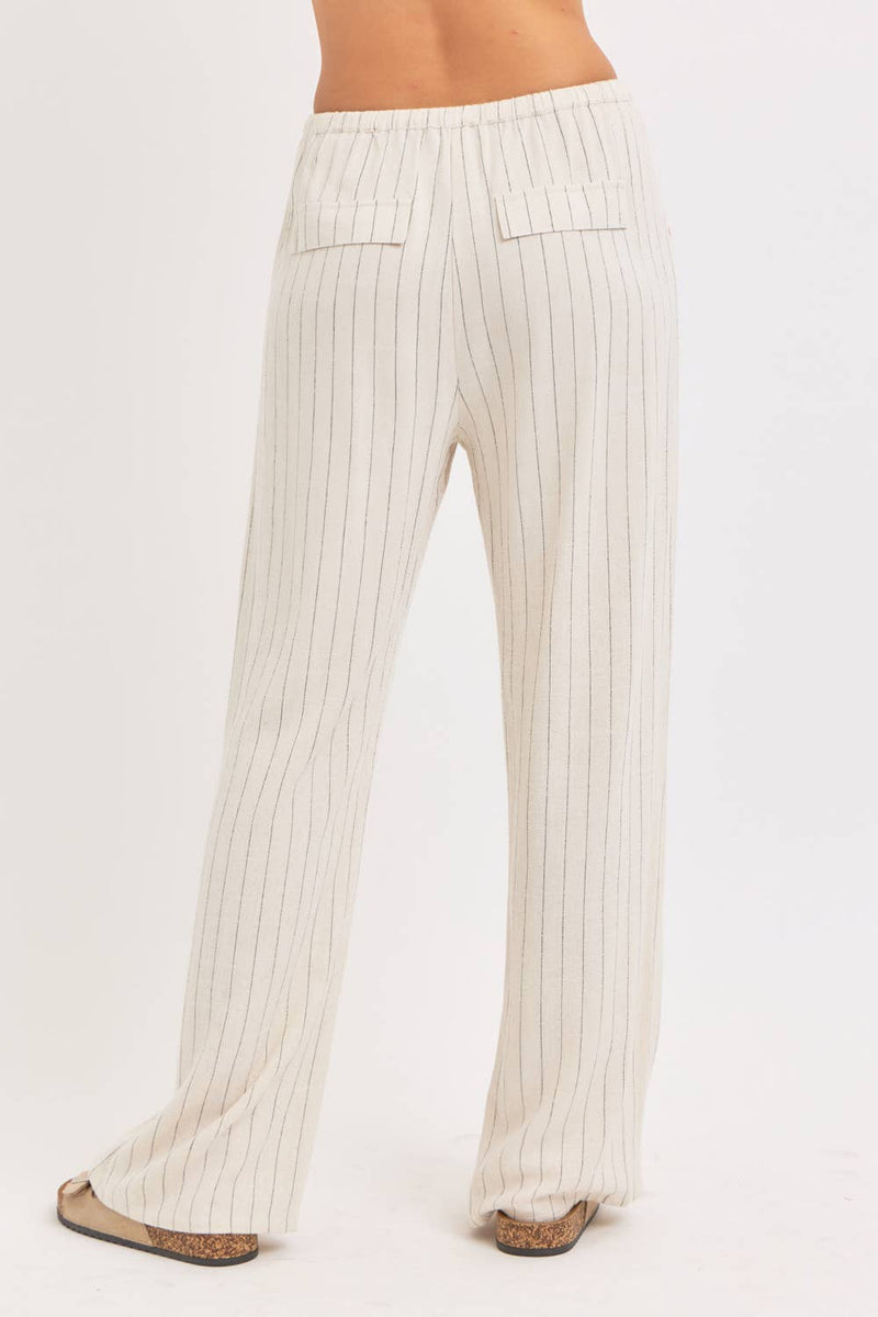 Linen Blend Striped Pull on Pants