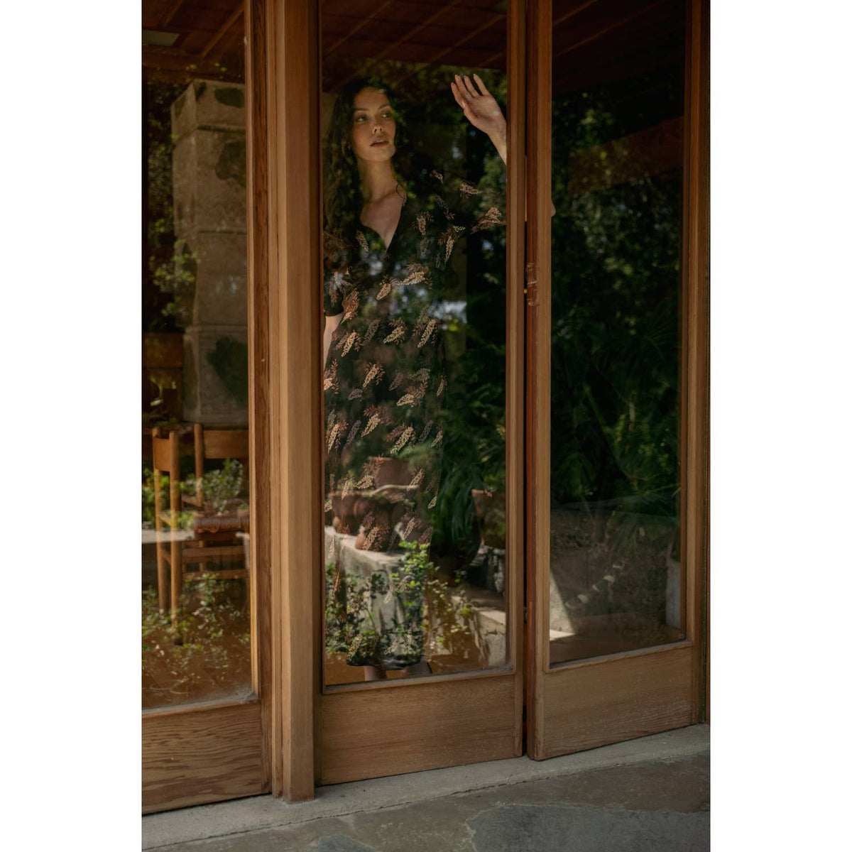 Leaf Print Satin Dress