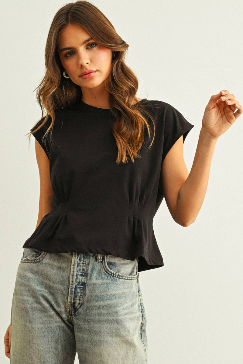 Round Neck Waist Detailed Top