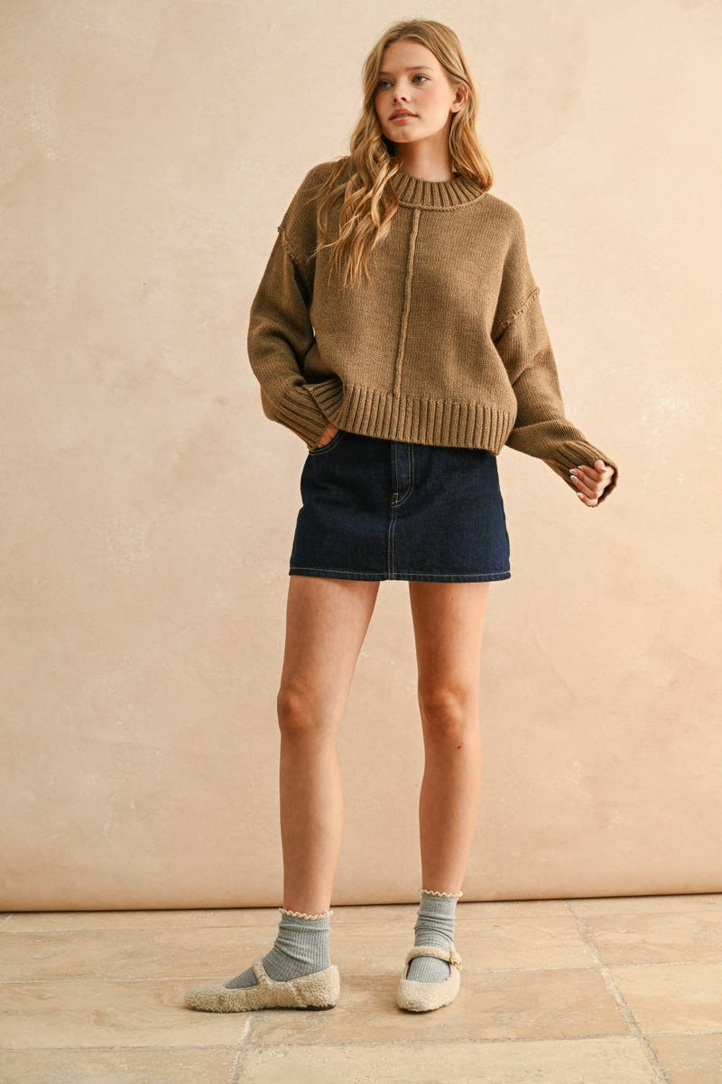 Paneled & Slit Detail Sweater Top