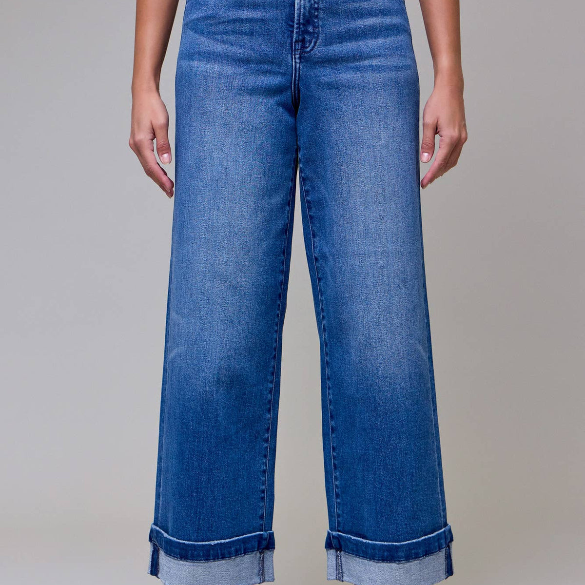 Medium Wash 3" Cuffed High Rise Wide leg- Hidden Jeans