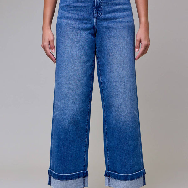 Medium Wash 3" Cuffed High Rise Wide leg- Hidden Jeans