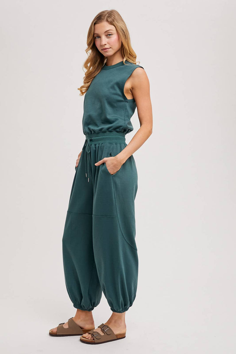 Drawstring Waist Sleeveless Active Jumpsuit