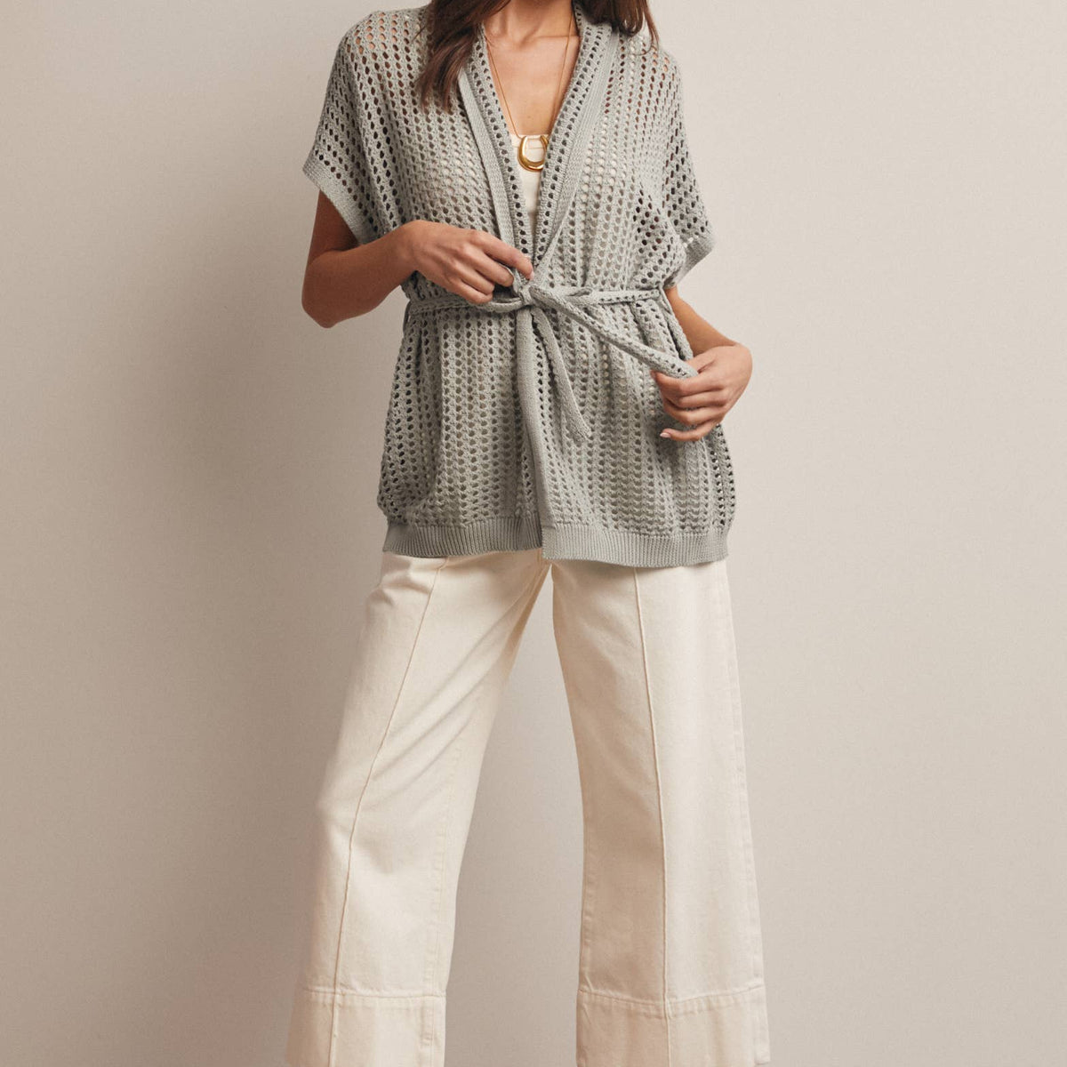 Open Knit Belted Cardigan