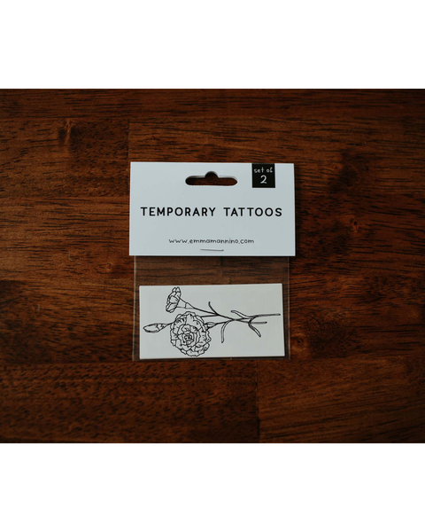 Black ink Carnation temporary tattoo -SLATE Boutique & Gifts