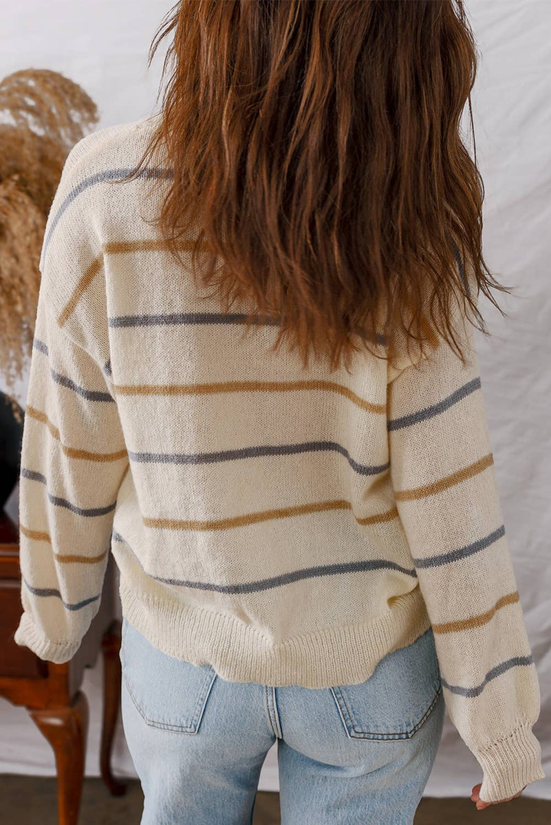 Casual Striped V Neck Button Cardigan