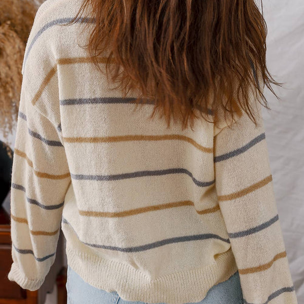Casual Striped V Neck Button Cardigan