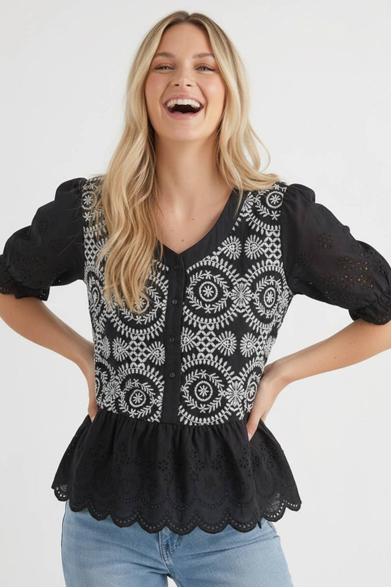 Button Down Eyelet Lace Blouse