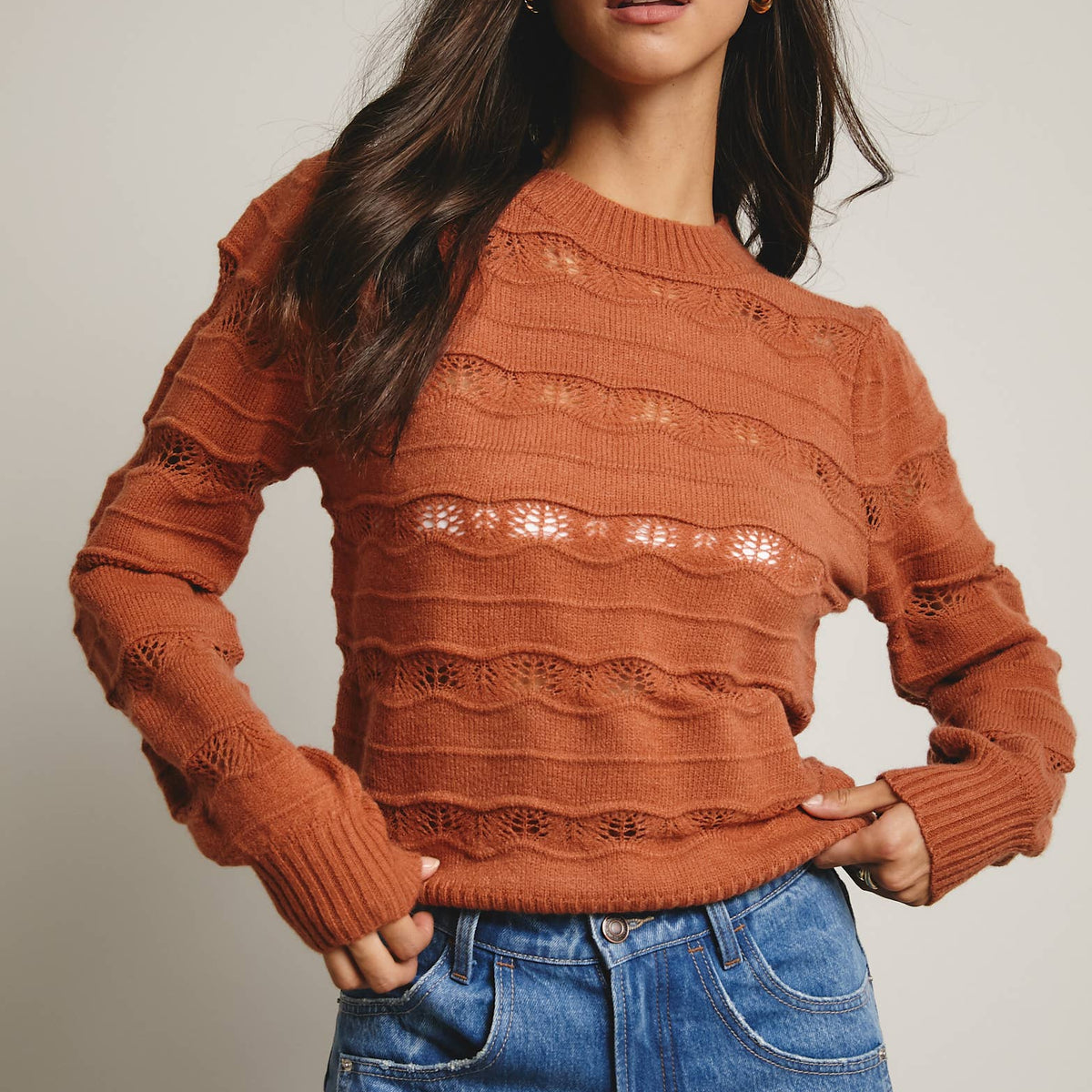 Olivia Pointelle Stripe Knit Pullover