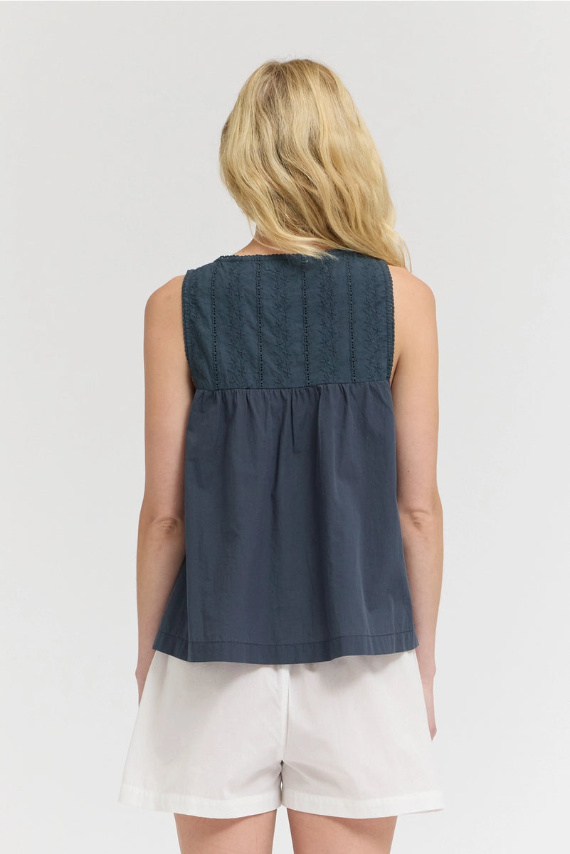 Cotton V-Neck Eyelet Tank
