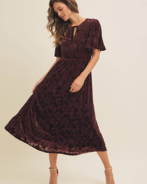 Floral Velvet Burn-Out Midi Dress