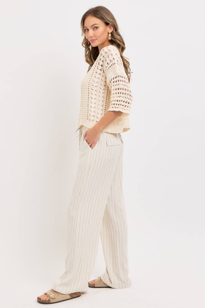 Linen Blend Striped Pull on Pants