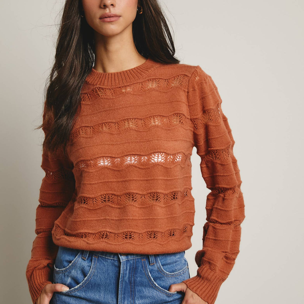 Olivia Pointelle Stripe Knit Pullover