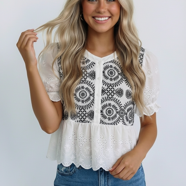 Button Down Eyelet Lace Blouse