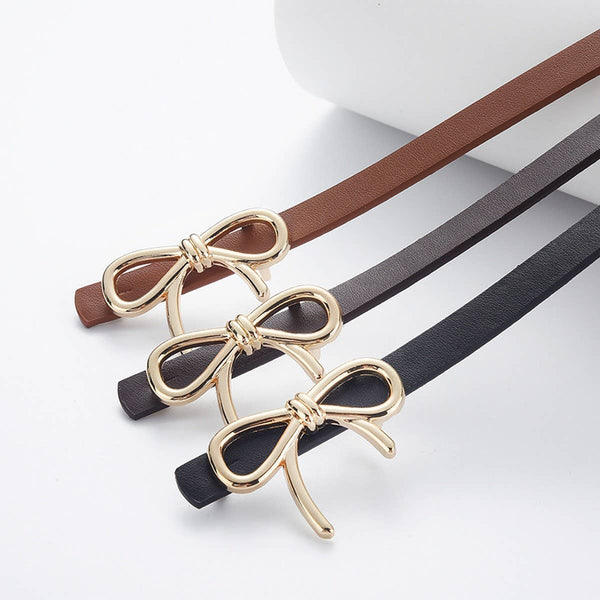 Bowtie PU Leather Skinny Belt