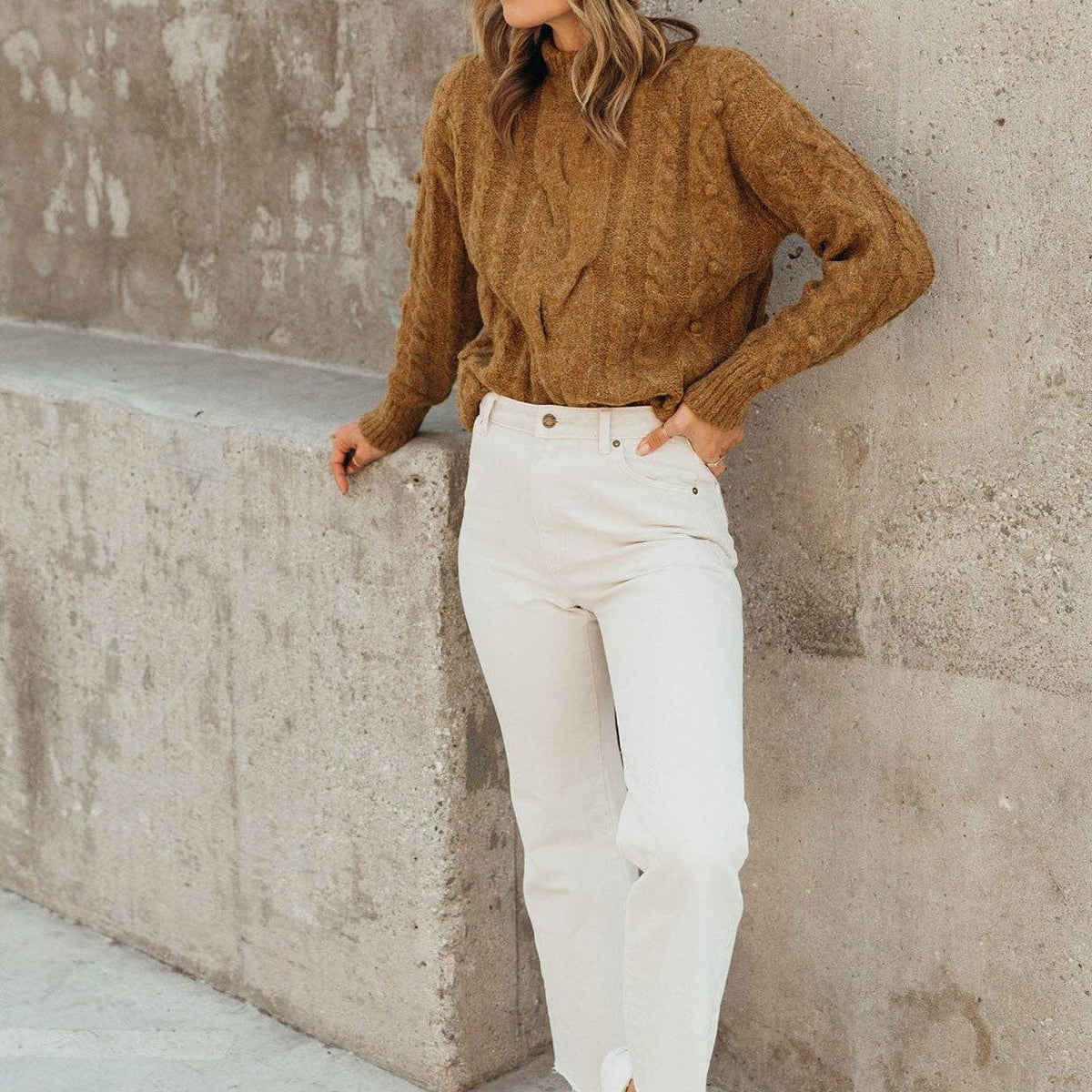 Cable Knit Mock Neck Cozy Sweater