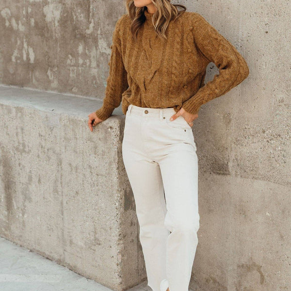 Cable Knit Mock Neck Cozy Sweater