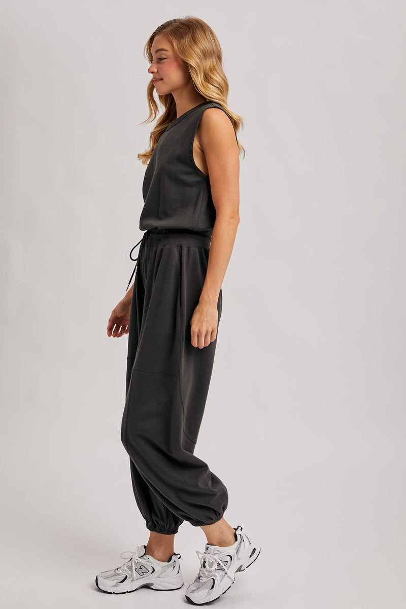 Drawstring Waist Sleeveless Active Jumpsuit