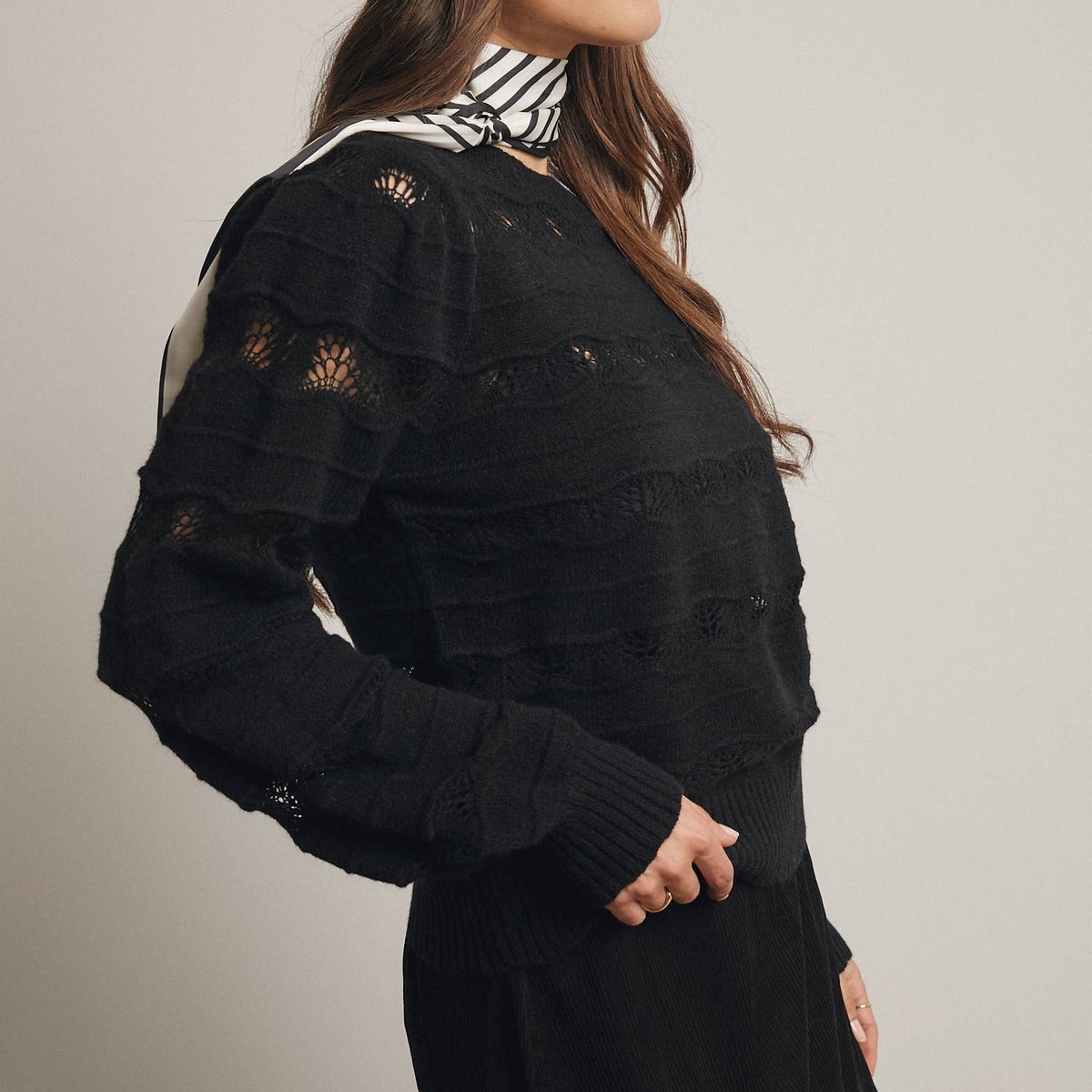 Olivia Pointelle Stripe Knit Pullover