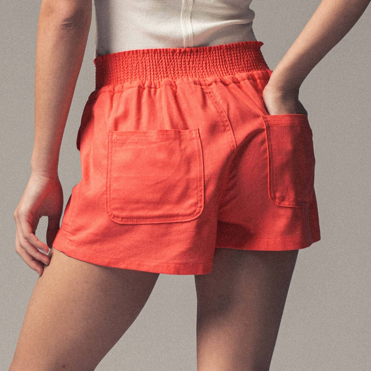 Smocked Waist Linen Blend Shorts