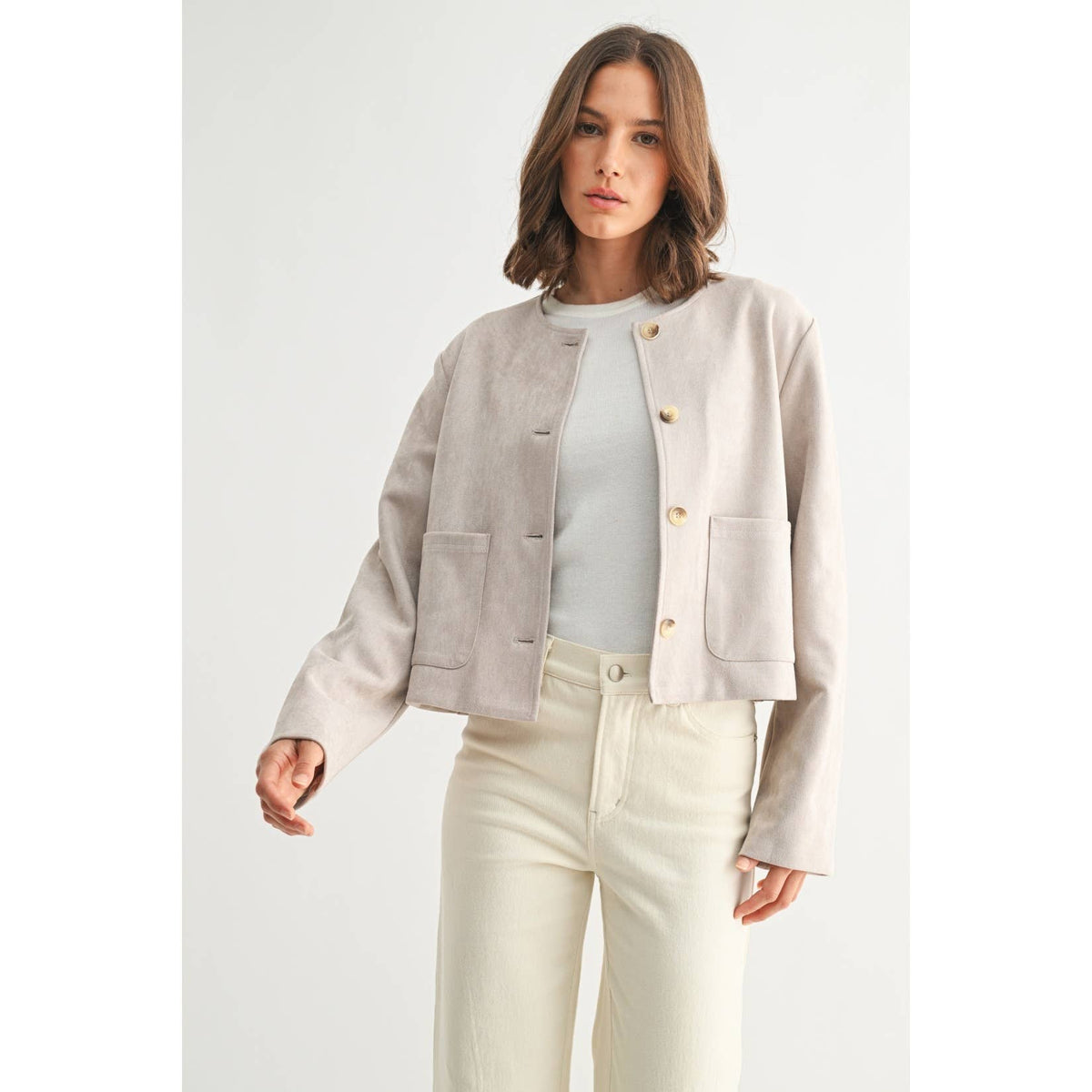 Suede Button Down Jacket