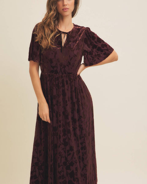 Floral Velvet Burn-Out Midi Dress