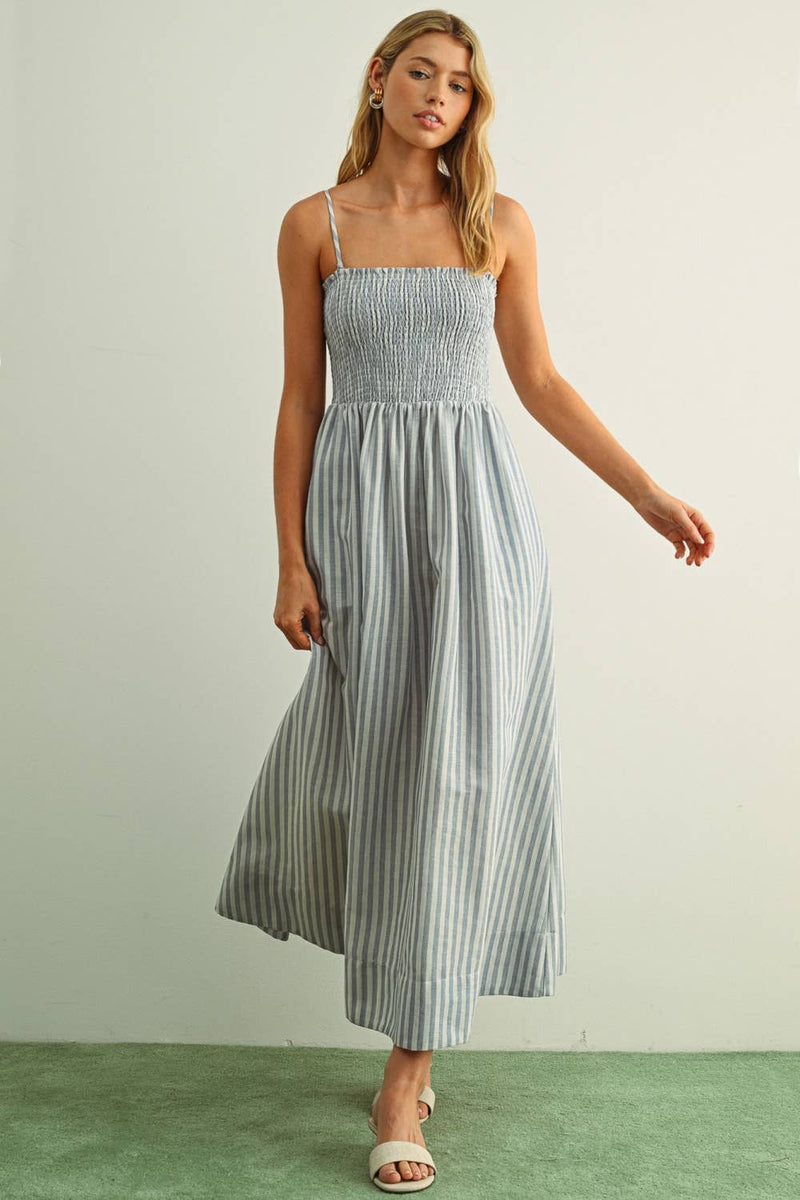 Cotton Striped Smock Maxi Dress