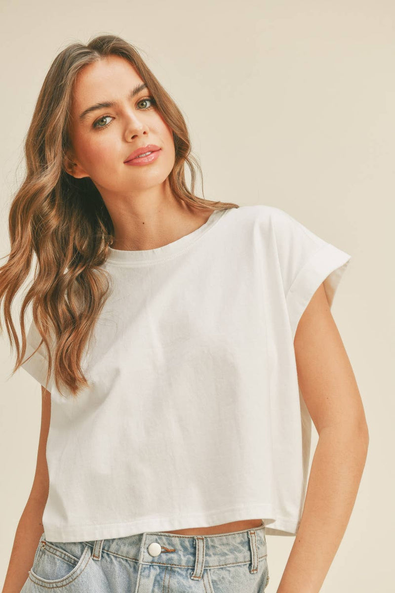 Round Neck Cuffed Sleeve