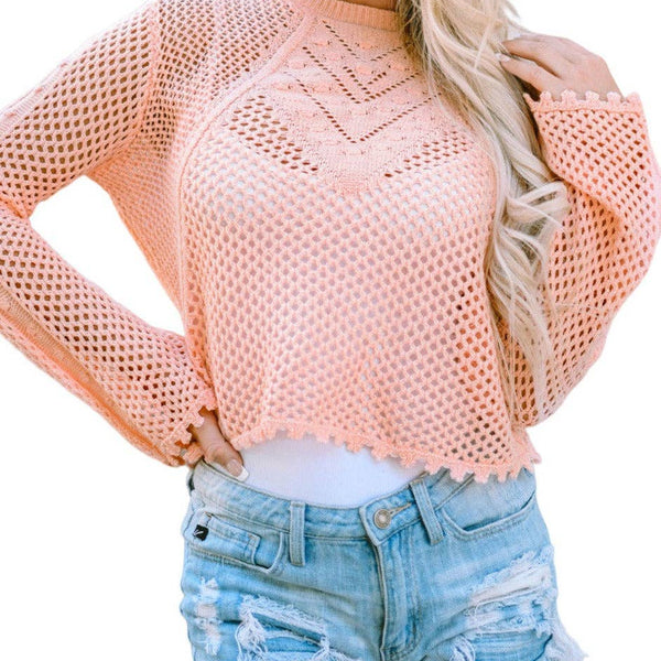 Eyelet Knit Bell Sleeve Sweater