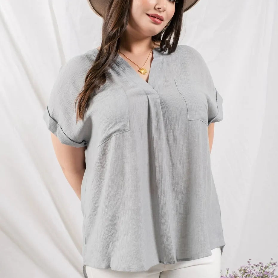 Cuffed Sleeves Woven Top