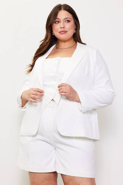 Plus Size Slanted Pocket Long Sleeve Blazer