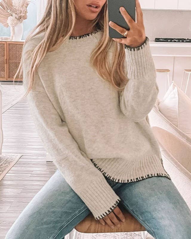 Crewneck Slit  Sweater