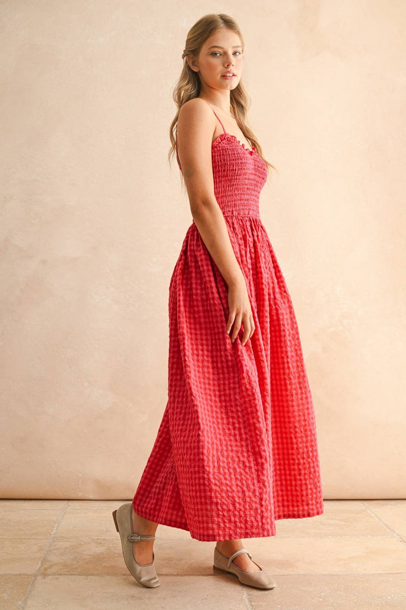 Gingham Print Long Dress