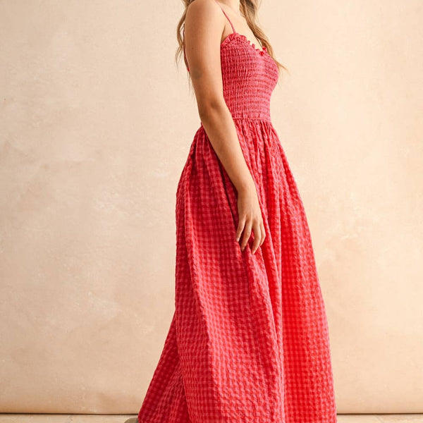 Gingham Print Long Dress