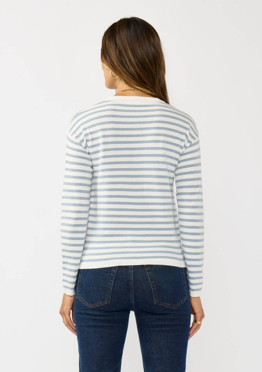 Horizontal Stripe Front Knot Pullover Sweater