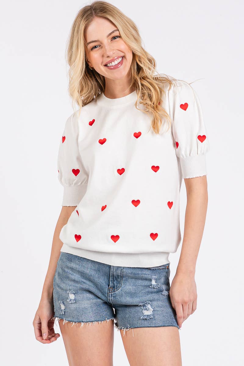 VALENTINES HEART SWEATER SHORT SLEEVE TOP