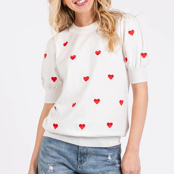 VALENTINES HEART SWEATER SHORT SLEEVE TOP
