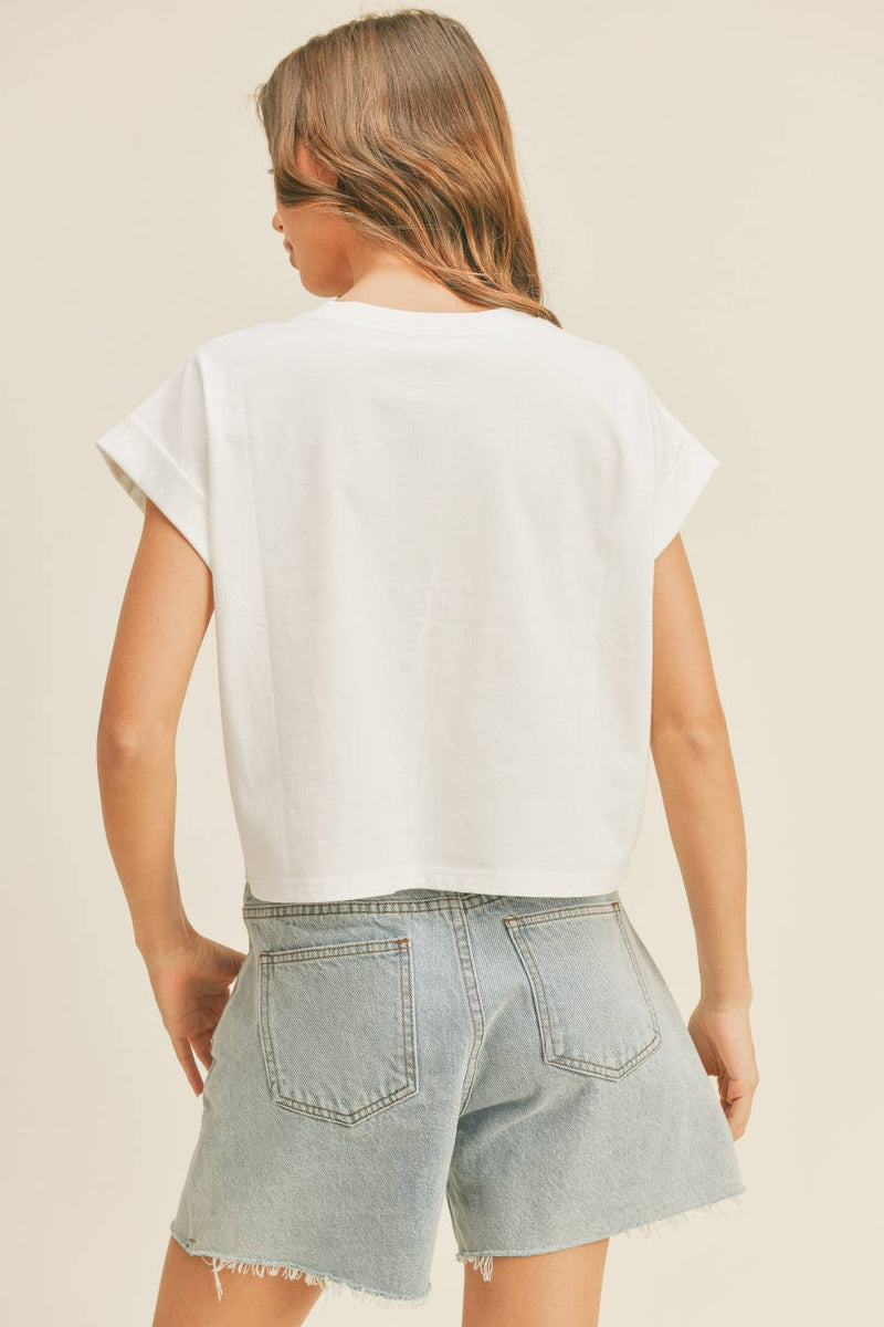 Round Neck Cuffed Sleeve