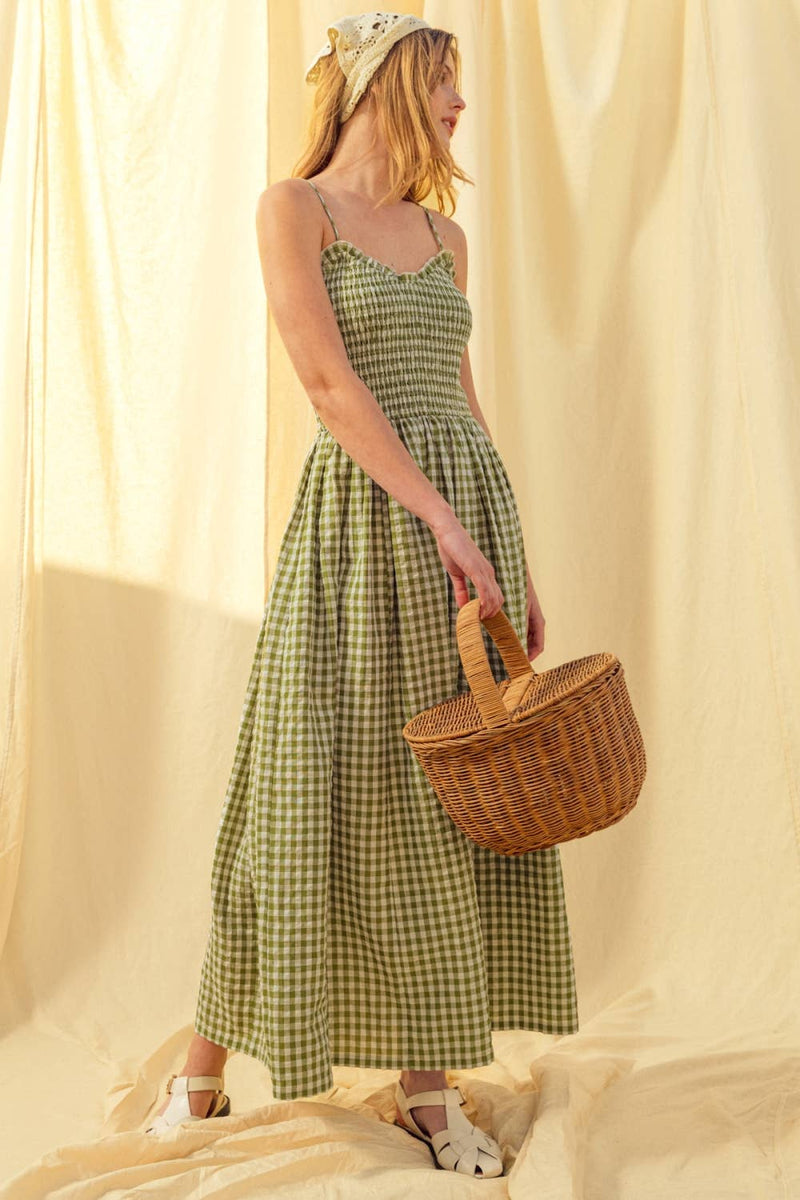 Gingham Print Long Dress