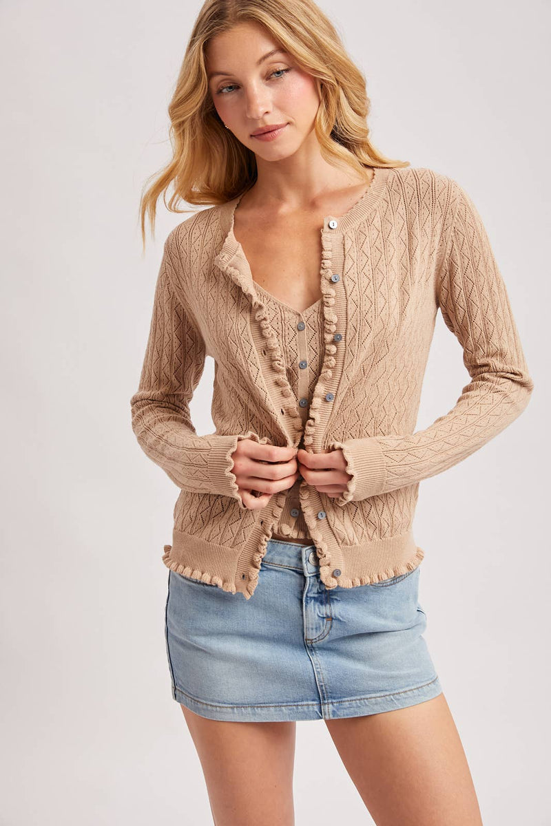 V-Neck Pointelle Knit Ruffled Hem Cami