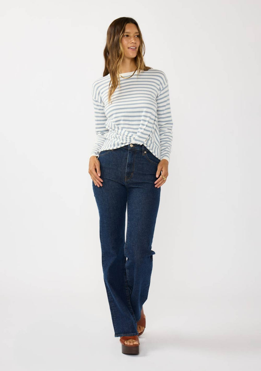 Horizontal Stripe Front Knot Pullover Sweater