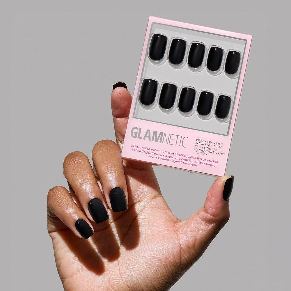 Glamnetic - Jet Black Press-On Nails | Short Squoval | Fall Halloween