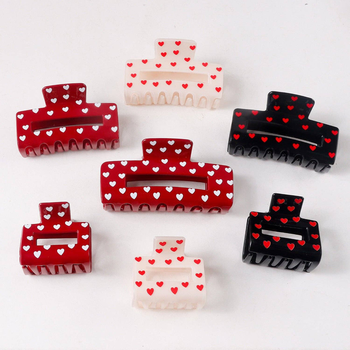 Valentine Heart Print Shark Hair Claw Clip for Women