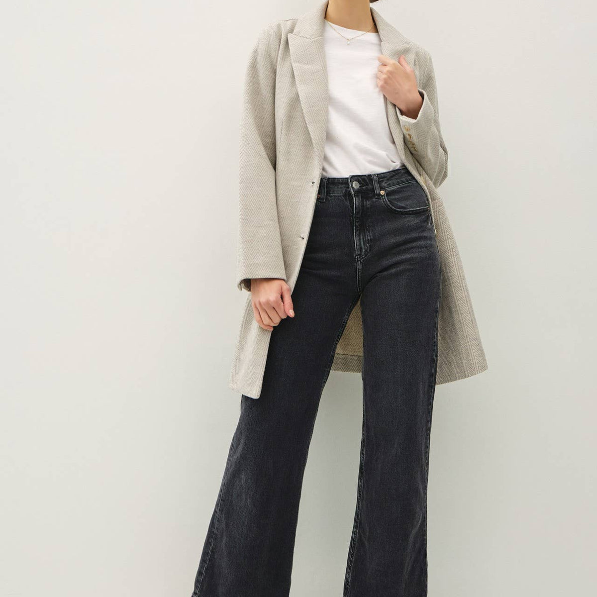 Light Chevron Pattern Double Button Coat