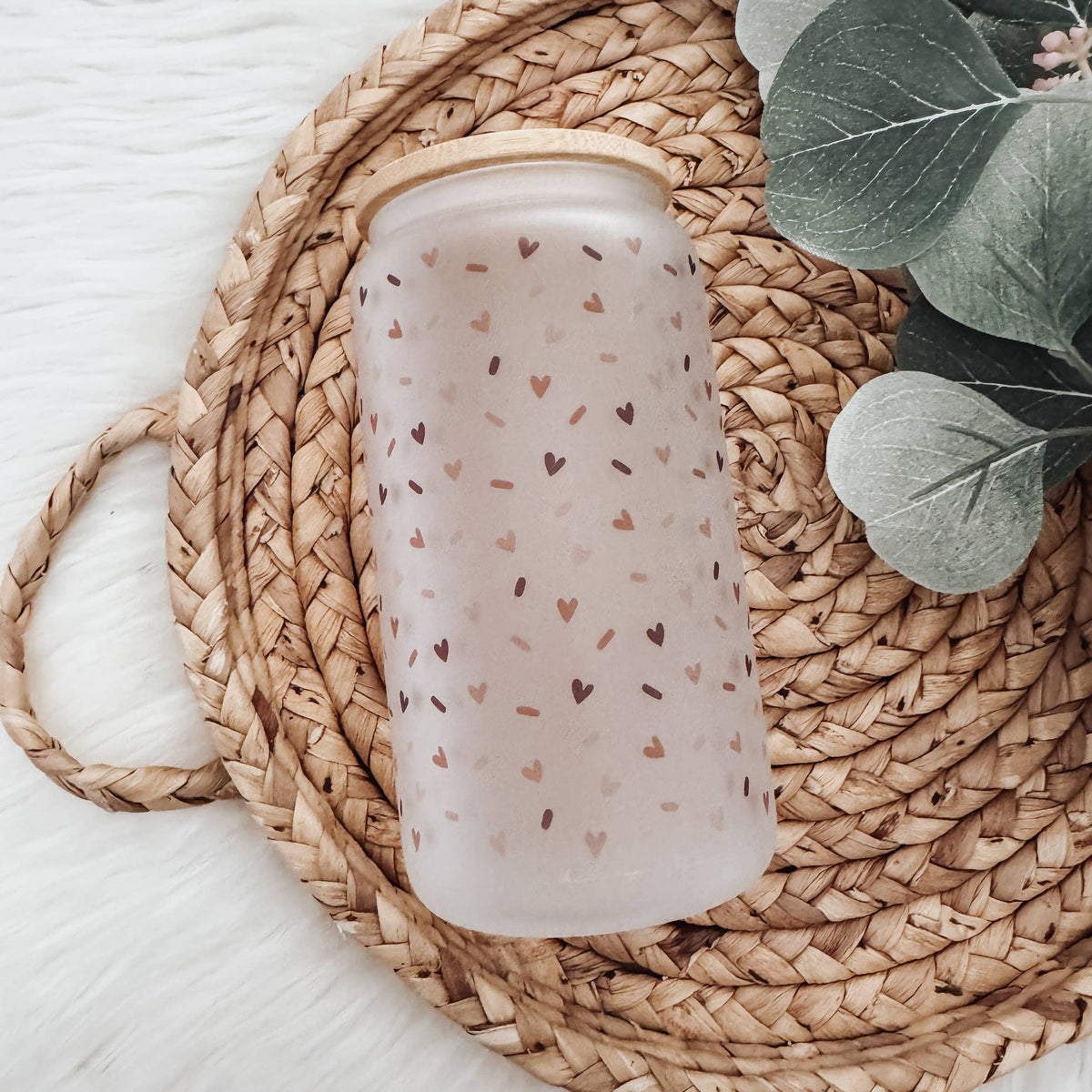 Hearts and Sprinkles 16oz Glass Cup with Bamboo Lid