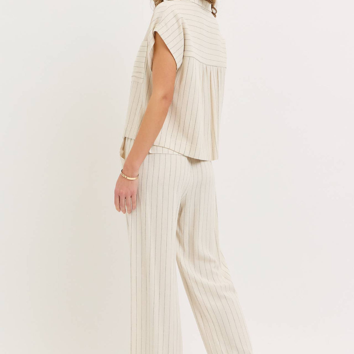 Linen Blend Striped Pull on Pants