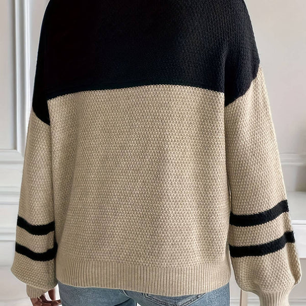 Black khaki Color Blocks patchwork Knit Sweater